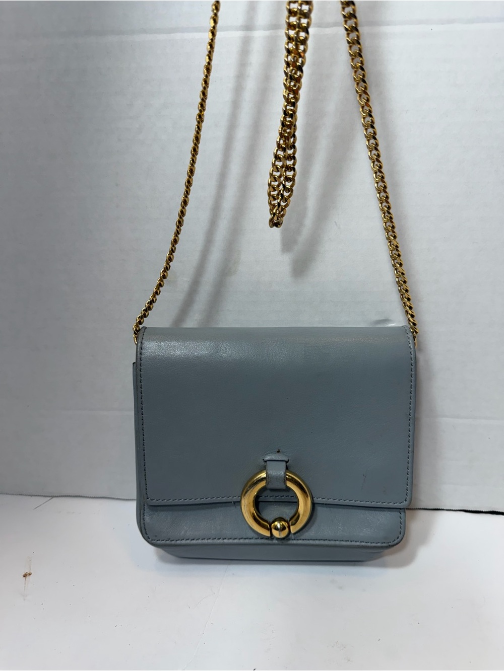 A.L.C made in Italy Gold-Chain Leather Crossbody Bag in Light Blue